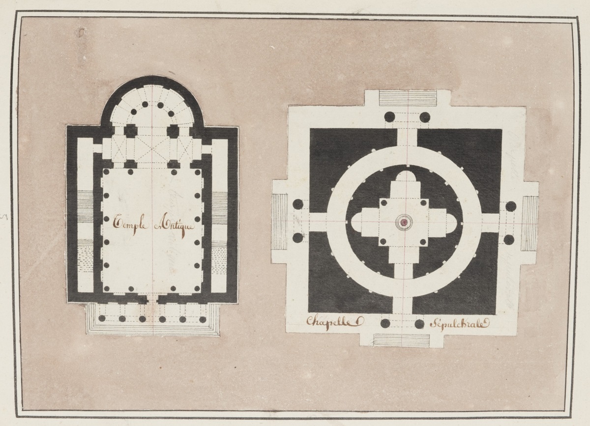 Plans d'un temple antique et d'une chapelle sépulcrale