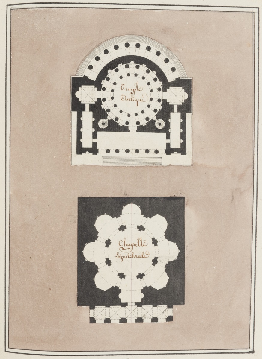 Plans d'un temple antique et d'une chapelle sépulcrale