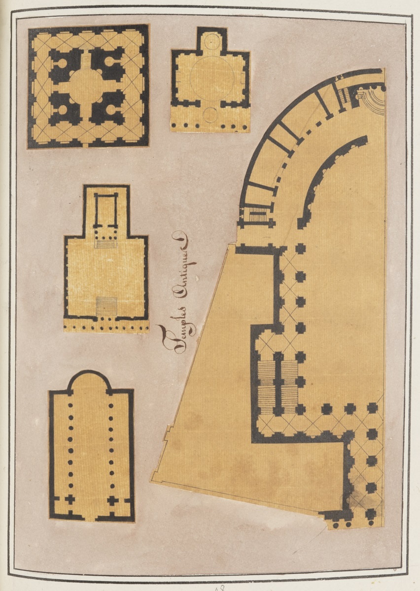 Plans de cinq temples antiques