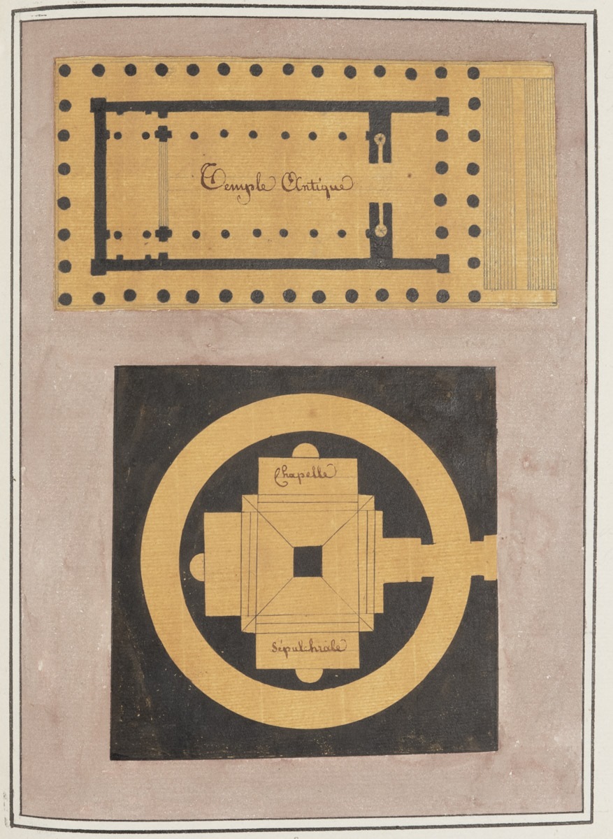 Plans d'un temple antique et d'une chapelle sépulcrale