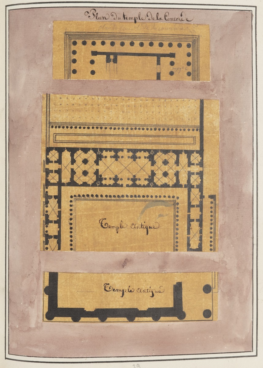 Plans du temple de la Concorde, à Rome, et de deux temples antiques