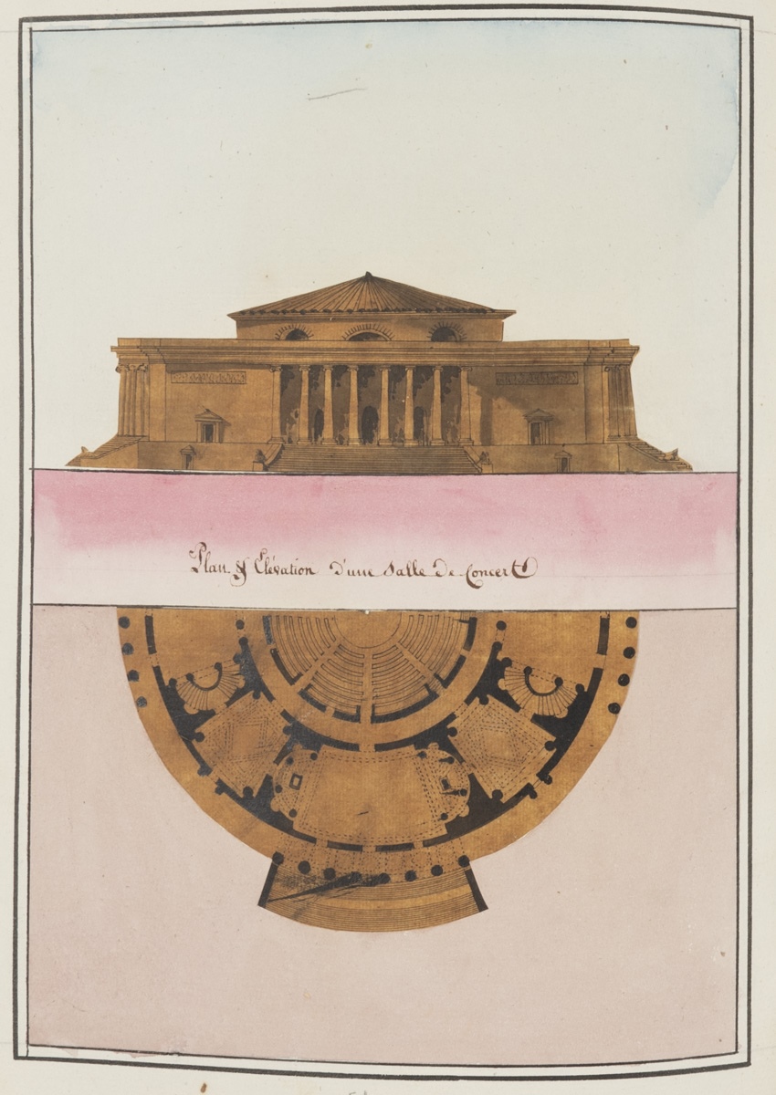 Plan et élévation d'une salle de concert