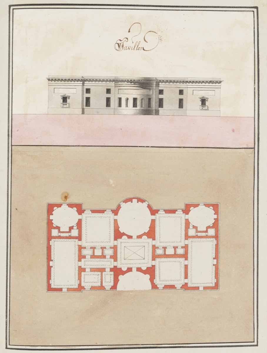 Élévation et plan d'un pavillon