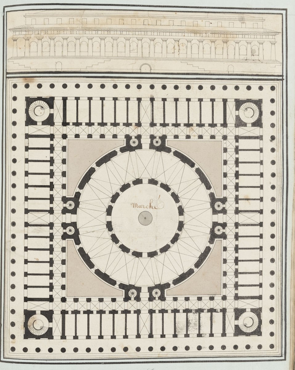 Élévation et plan d'un marché
