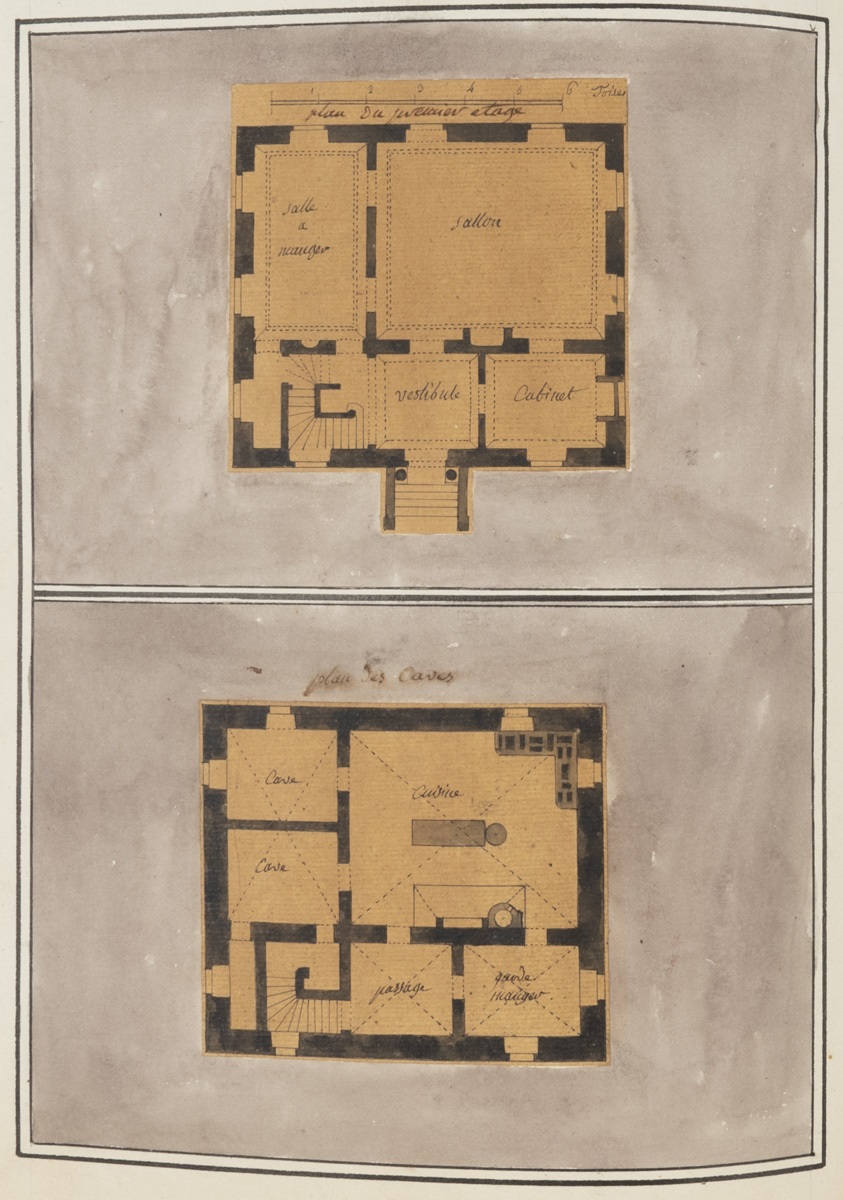 Projet de pavillon. Plans du premier étage et des caves