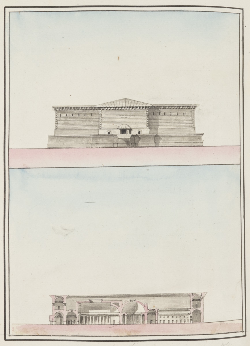Élévation et plan coupe d'une prison