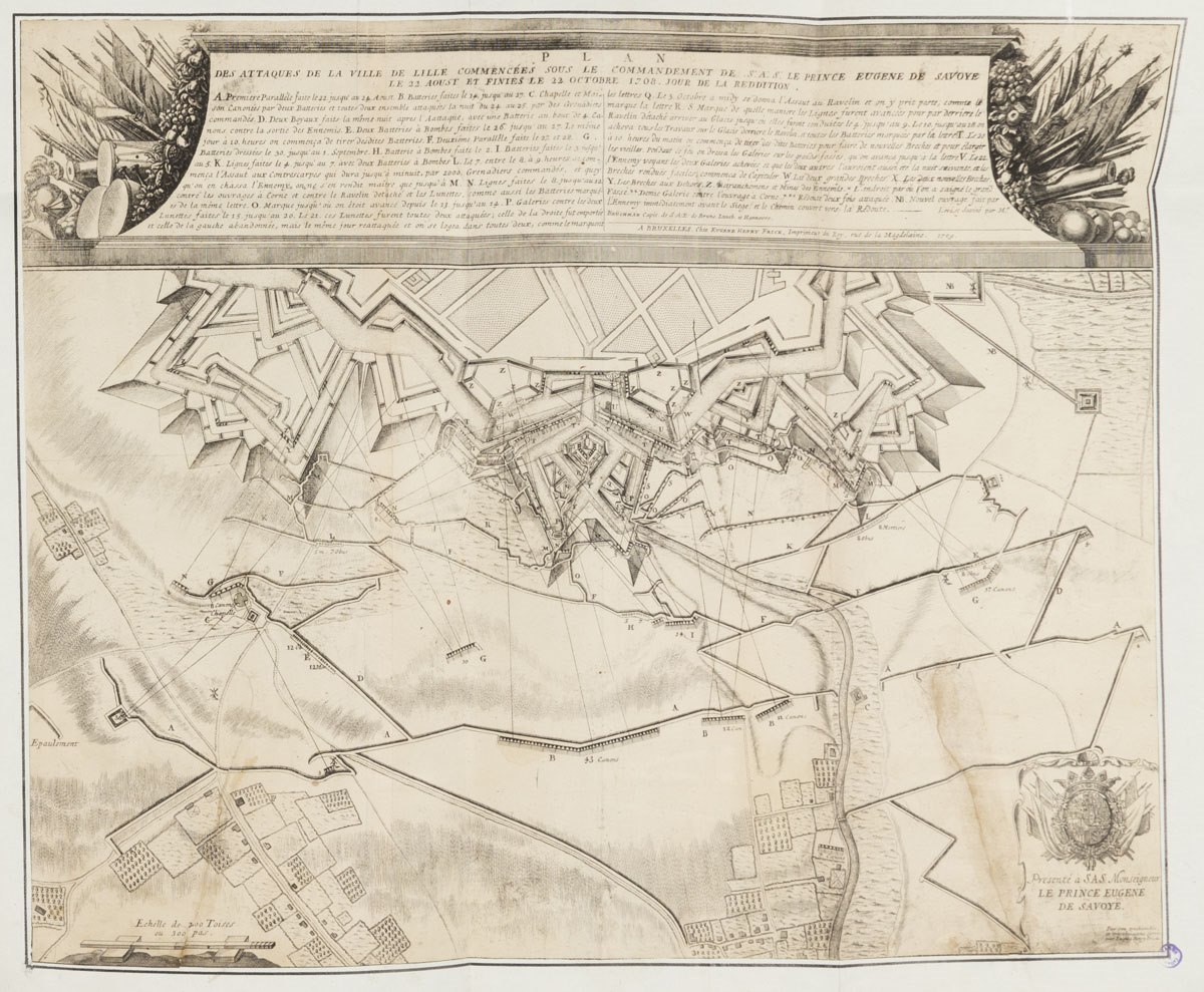 Plan des attaques de la ville de Lille commencées sous le commandement de s.a.s. le prince Eugène de Savoye le 22 aoust et finies le 22 octobre 1708. Jour de reddition.