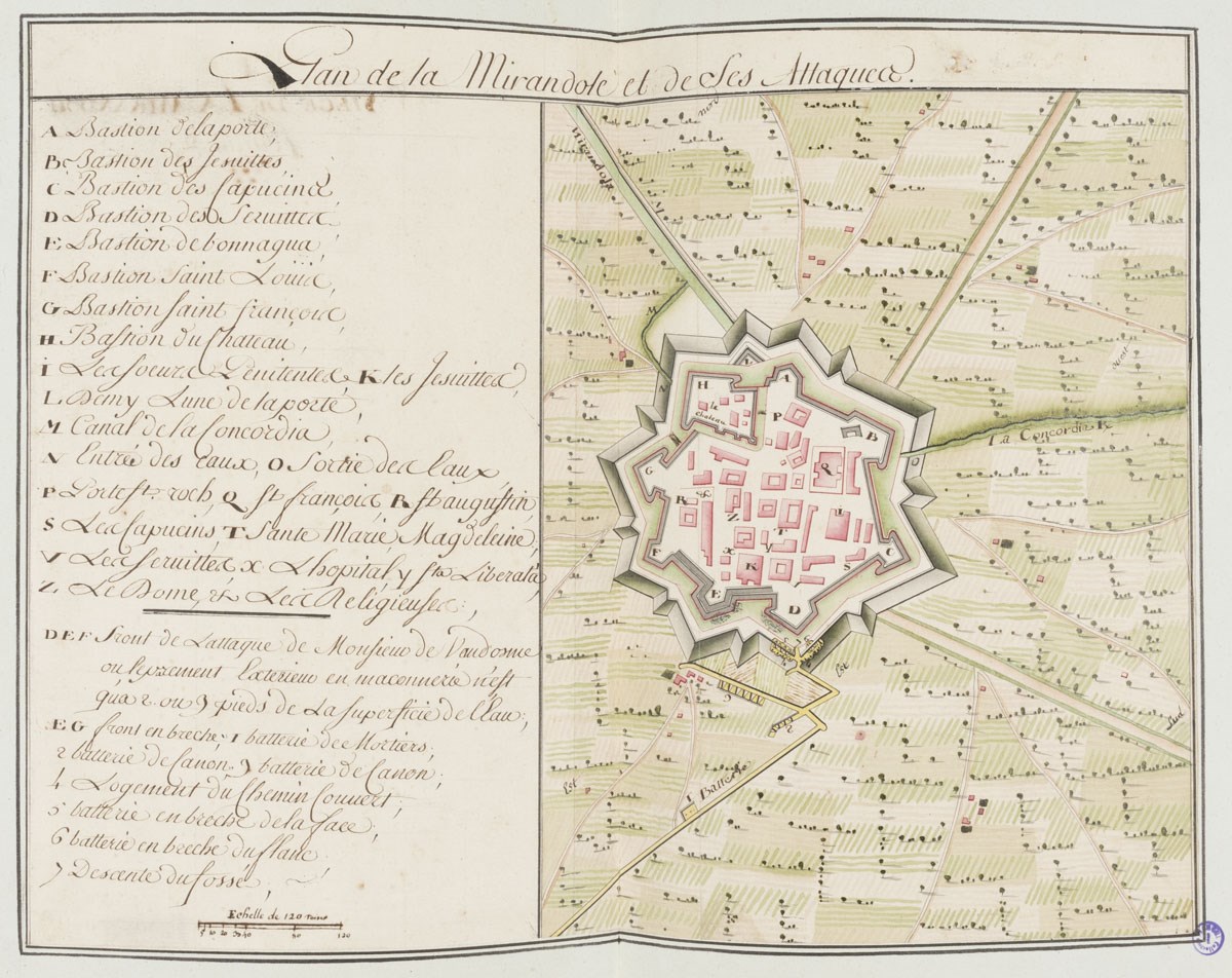 Plan de La Mirandole et de ses attaques