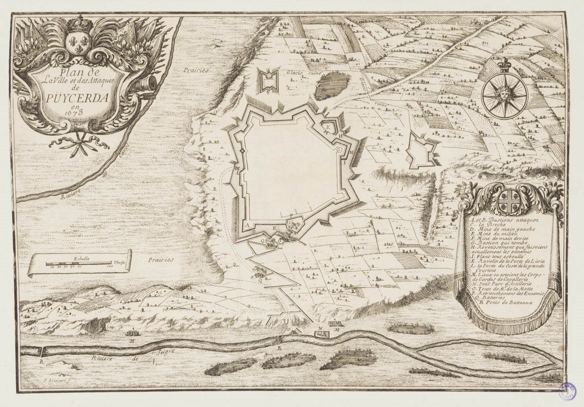 Plan de la ville et des attaques de Püycerda en 1678.