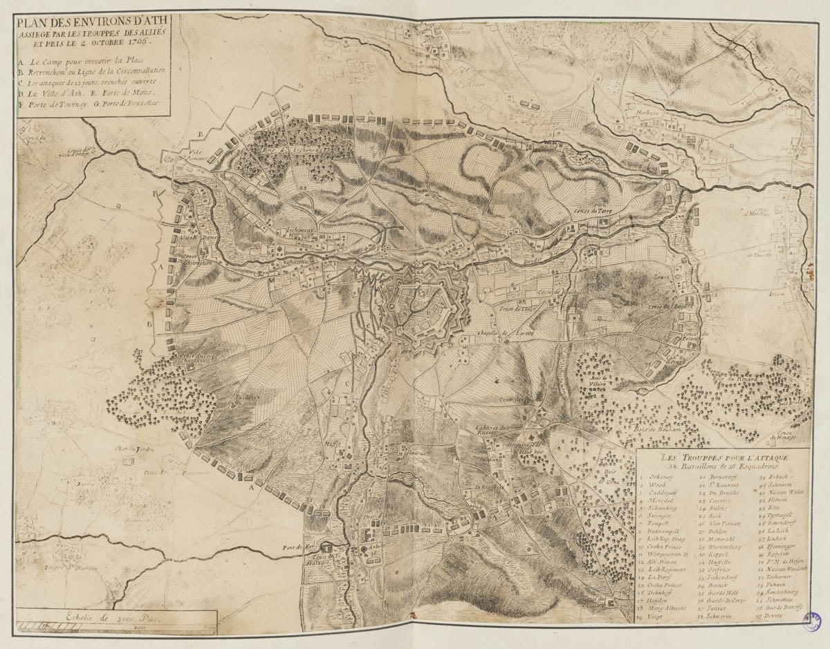 Plan des environs d'Ath assiegé par les trouppes des alliées et pris le 2 octobre 1706
