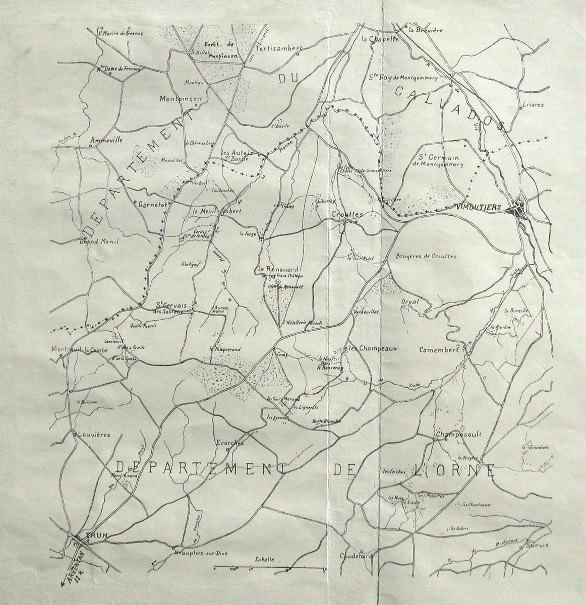 Carte des départements du Calvados et de l'Orne