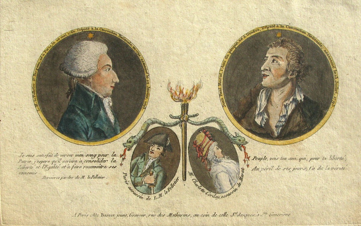L.M.le Pelletier St Fargeau, Jean Paul Marat, Paris, et Charlotte Corday