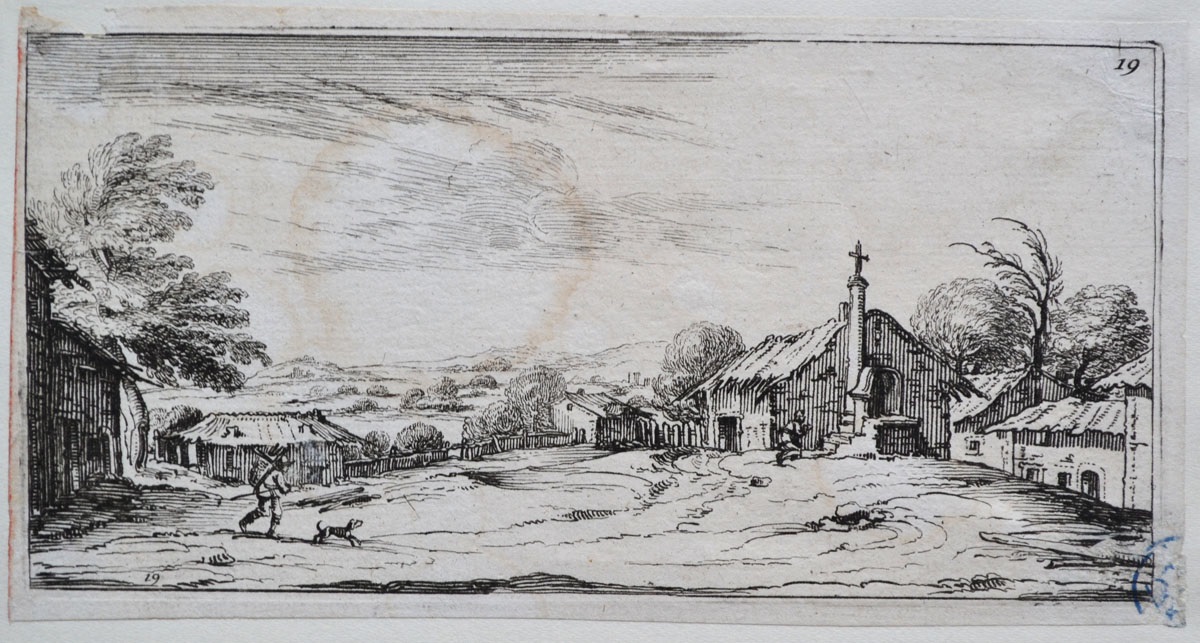 Vue d'une chaumière et d'un calvaire