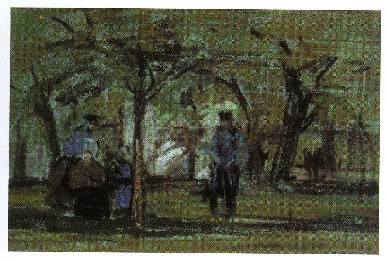 Buveurs sous les arbres à la Ferme Saint-Siméon