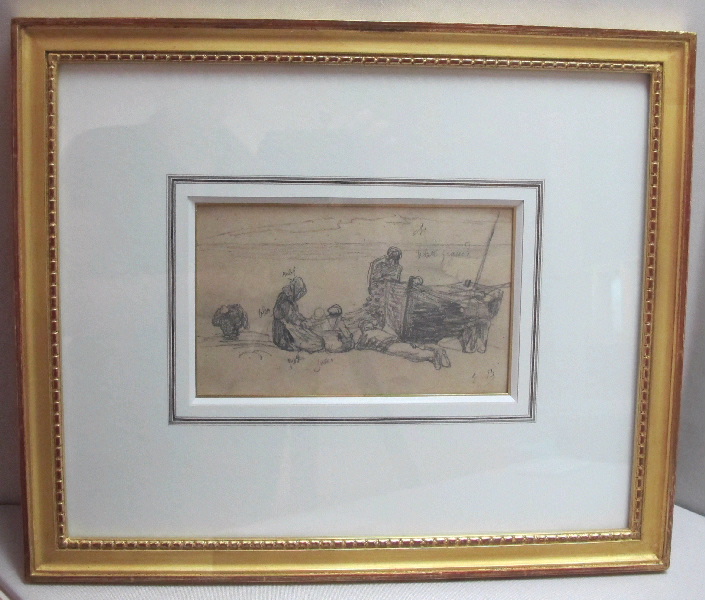 Femmes et hommes près d'une barque