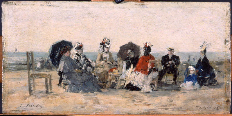 Conversation sur la plage de Trouville (La) (Sur le testament de Boudin : "Collation sur la plage avec la famille du peintre Mettling".)