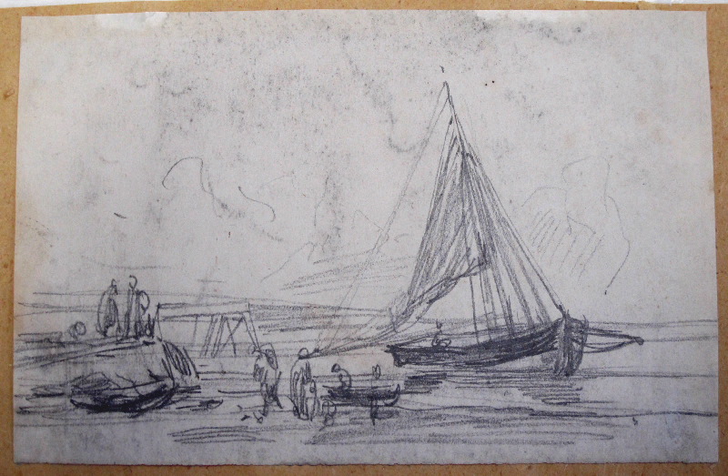 Barques et pêcheurs sur la grève