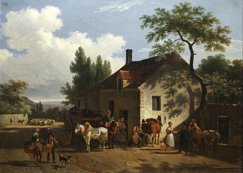 Intérieur d'un village traversé par une grande route