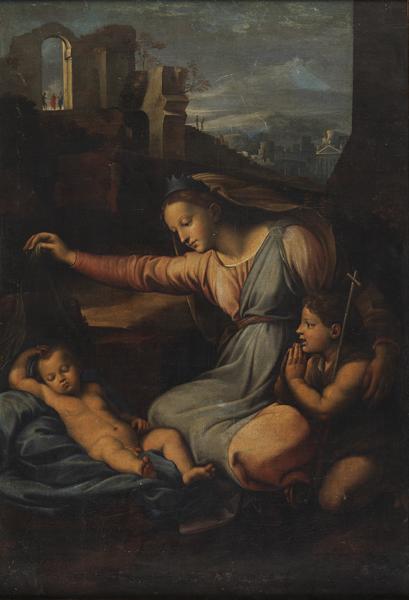 Vierge au diadème bleu (Titre actuel.) ; Le sommeil de Jésus (Titre donné à l'oeuvre par Thomas Henry en 1835)