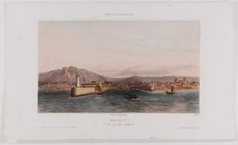 La France en miniature : Cherbourg, entrée du port marchand (vers 1870)