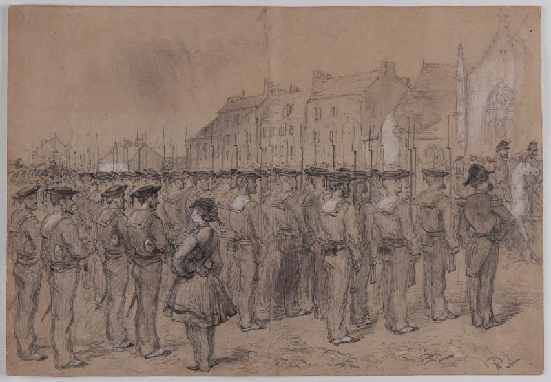 Cherbourg, fêtes : la revue des troupes place Napoléon