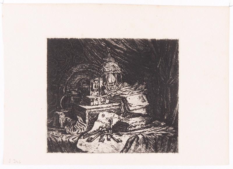 Paris à l'eau-forte : Nature morte, bouquins et lanternes