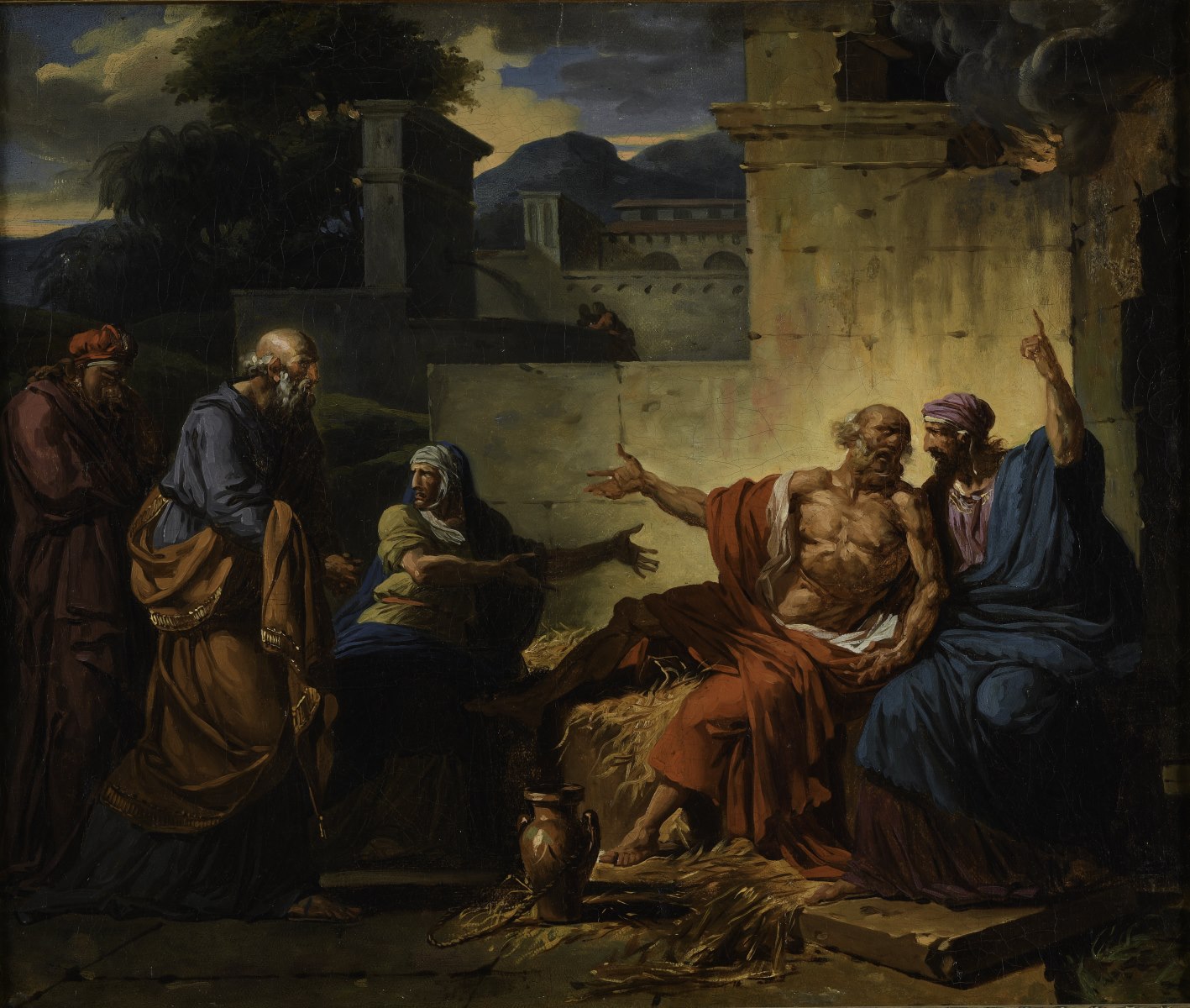 Job raillé par sa femme ; Timoléon à qui les Syracusains amènent des étrangers