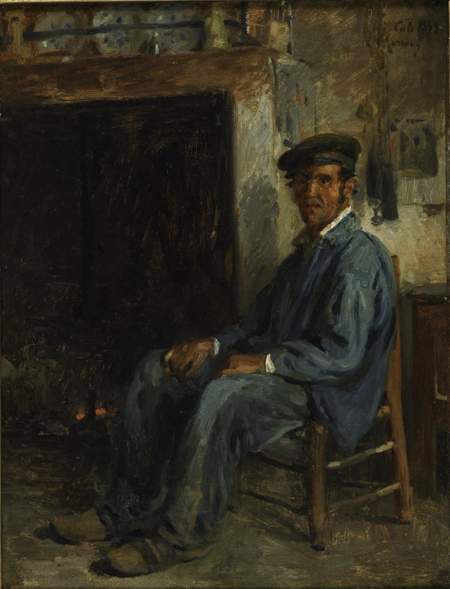 Paysan assis devant un âtre