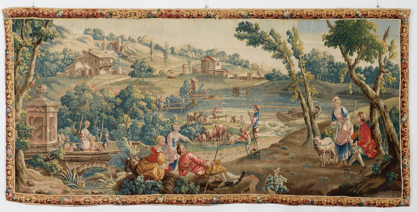 L'été : bergers et bergères devant un lac