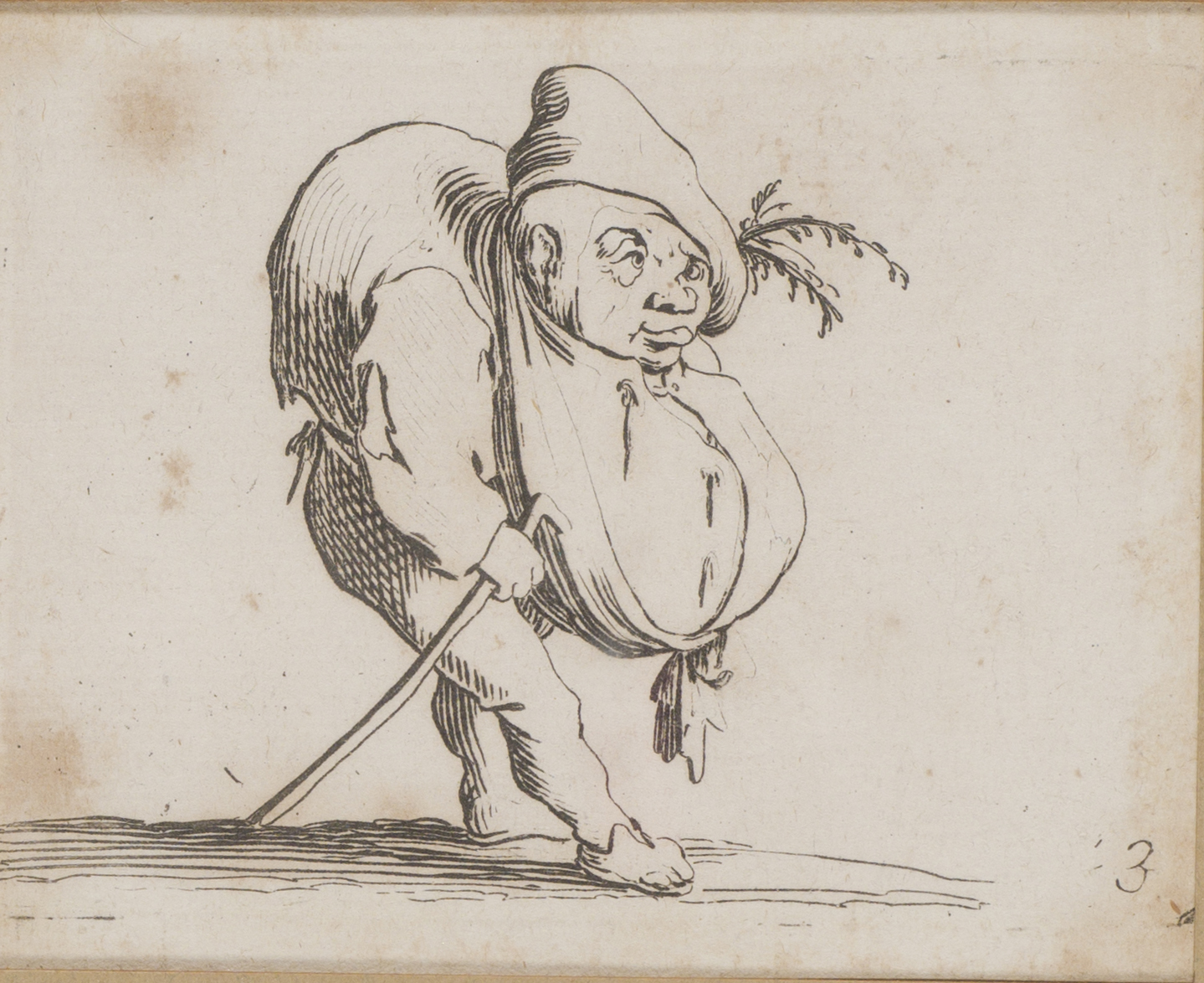 Les Gobbi : nain bossu s'appuyant sur une canne