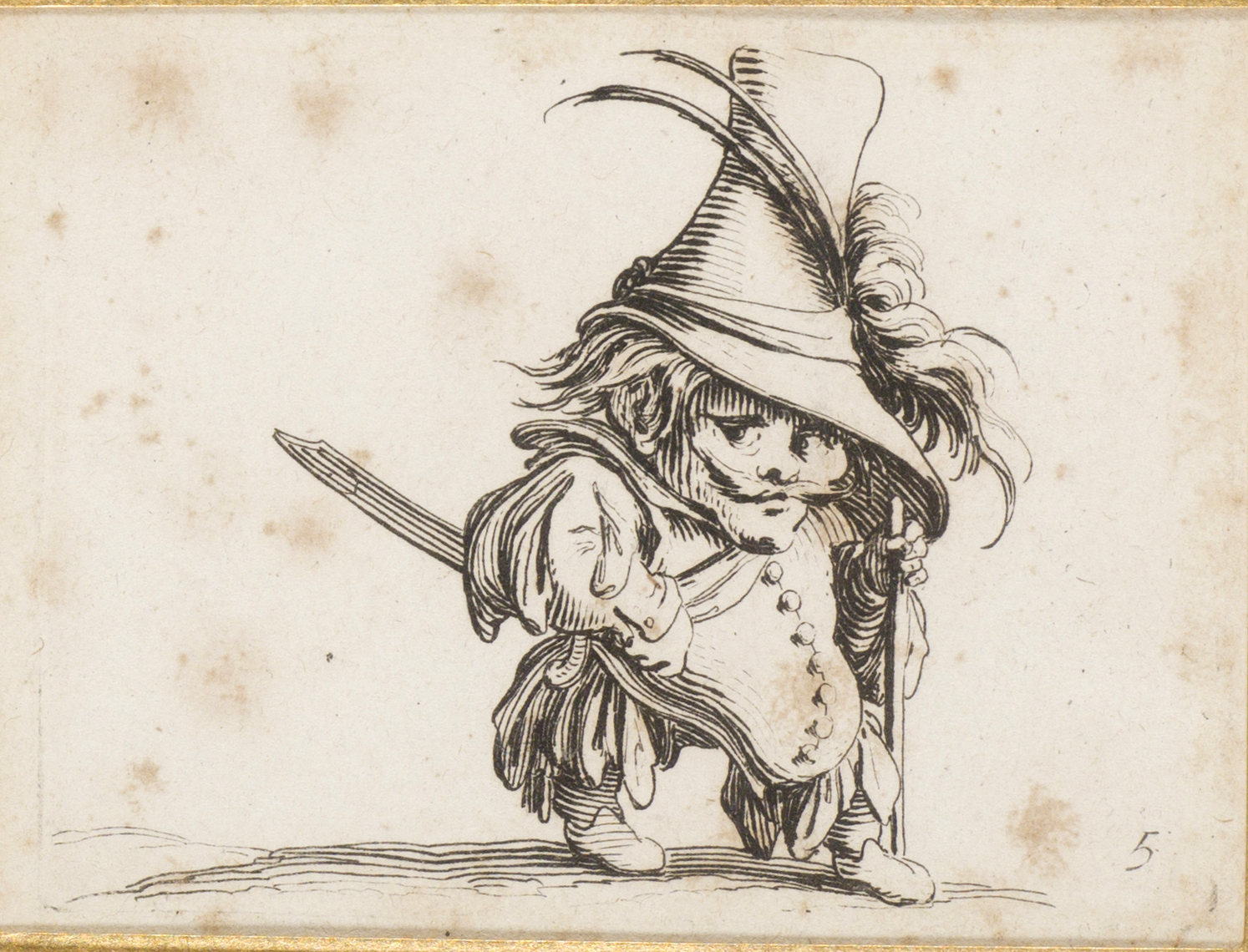 Les Gobbi : nain au ventre tombant et au chapeau à plumes