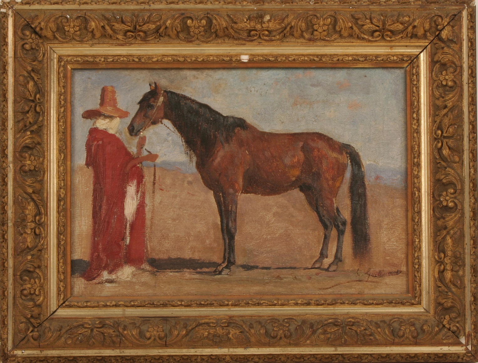 Spahi gardant son cheval arabe