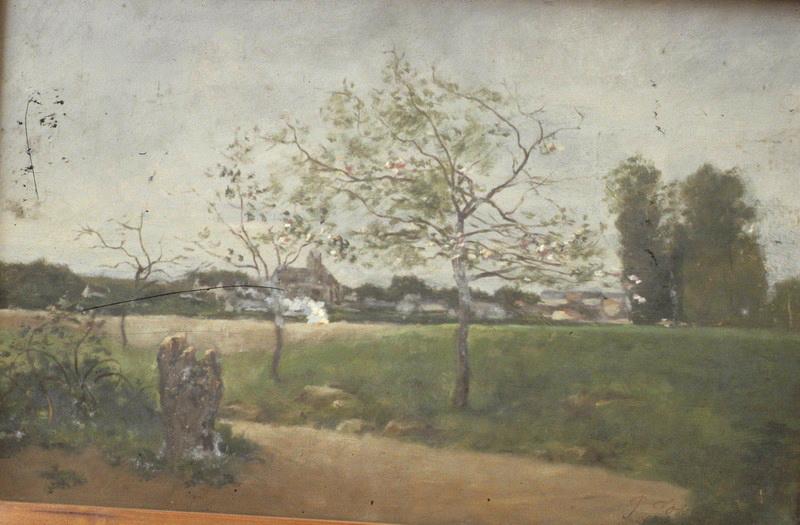 Village avec pommiers en fleurs