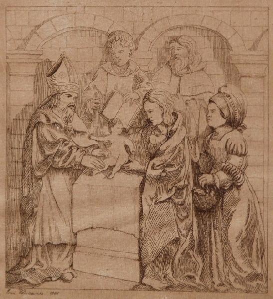 La présentation de l'enfant Jesus au temple (?) ; Scène religieuse (?)