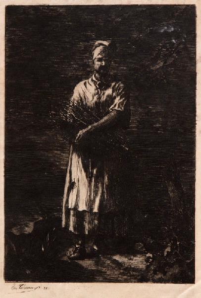 Femme au fagot (Présenté au concours de gravures et de lithographies (1891-1892) organisé par le Société des Amis des Arts du Département de l'Eure sous le titre : En Normandie, vieille femme ramassant du bois'. )