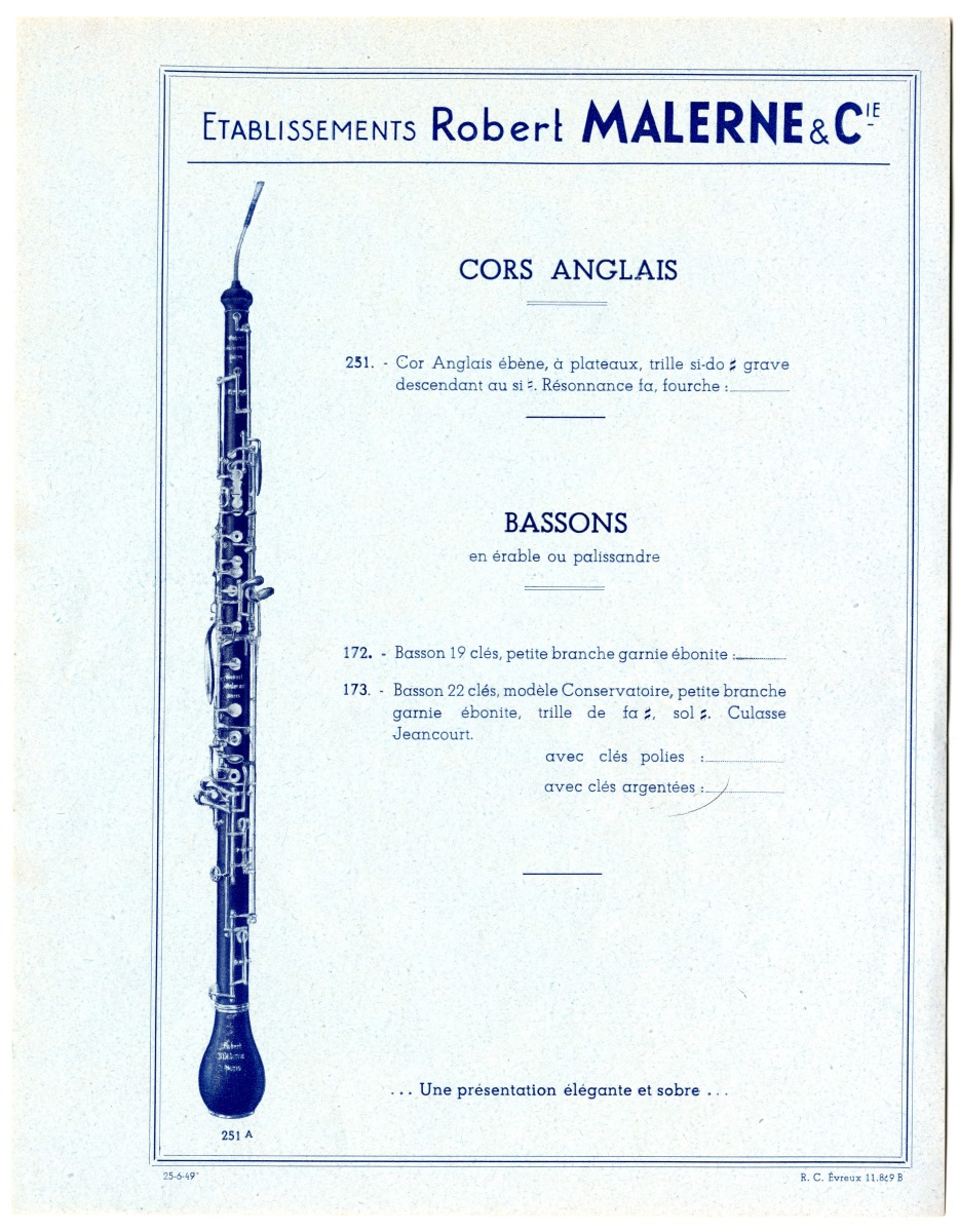 Brochure Robert Malerne pour cor anglais et basson