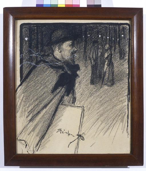 Steinlen se rendant au Gil Blas (autoportrait de profil droit)