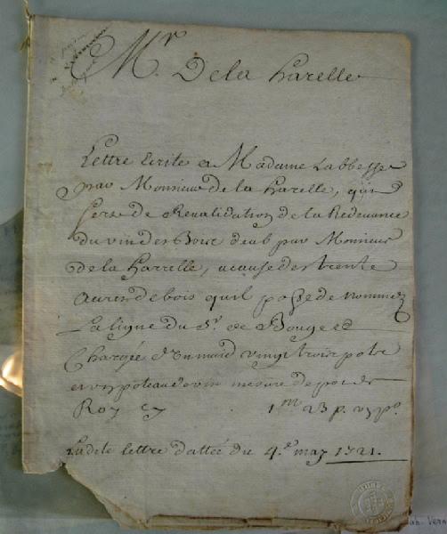 Lettre de M de la Harelle à Mme Turgot, abbesse de St Louis à l'Hôtel Dieu de Vernon
