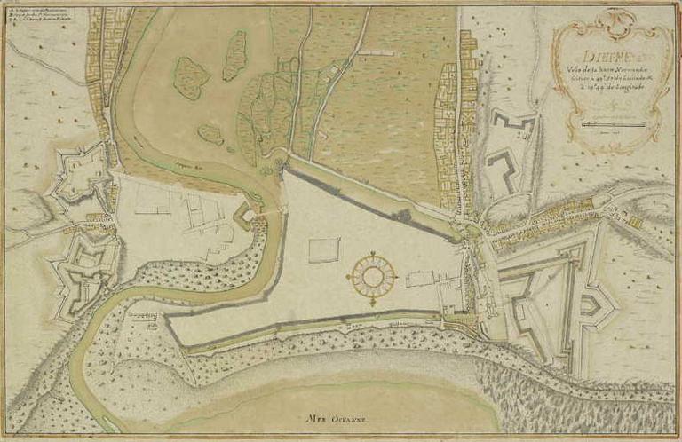 Dieppe - Ville de la Haute-Normandie située à 49d.57' de Latitude & à 19d.49' de Longitude. ; Plan de Dieppe (Dieppe et la proche vallée de l'Arques. )