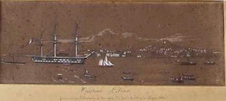 vaisseau l'Iéna, commandé par le capitaine de vaisseau Duquesne, mouillage de Naples, 1849 (vaisseau l'Iéna, commandé par le capitaine de vaisseau Du Quesne, Mouillage de Naples, 1849.)