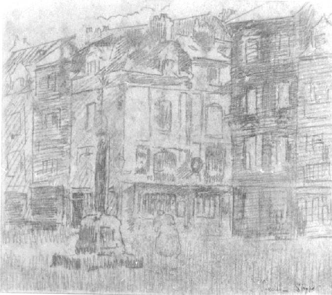 La halle au lin (Titre au catalogue de Wendy Baron, donné par Sickert) ; La rue Sainte-Catherine (Titre plus vraisemblable à donner, qu'a retenu Wendy Baron.) ; Rue de l'Oranger (Titre erroné) ; La place du Puits Salé (Titre inscrit à l'inventaire, mais faux)