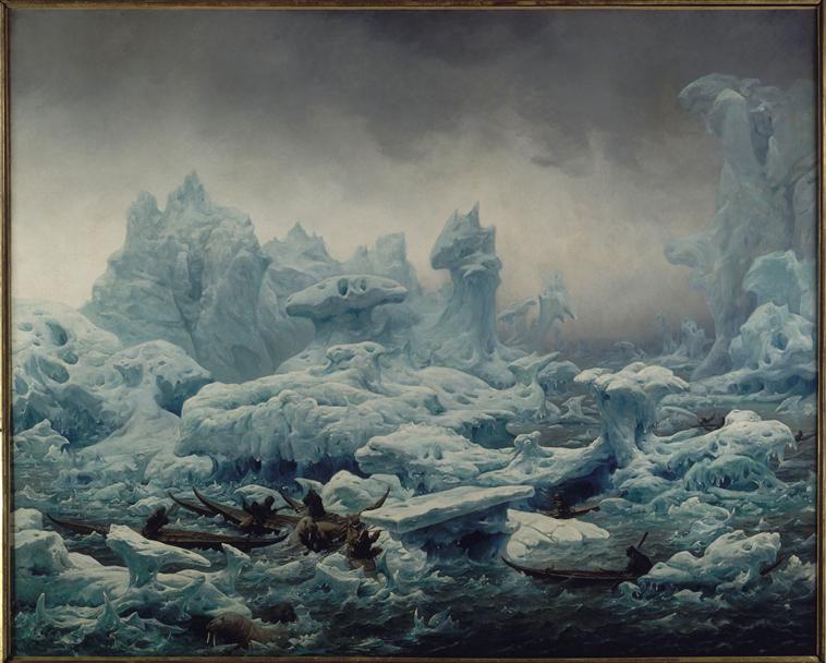 Vue de l'Océan Glacial, pêche aux morses par des Groënlandais