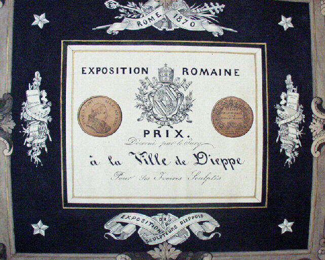 Prix de l'Exposition Romaine 1870, à la Ville de Dieppe Pour les ivoires scupltés (Dieppe pour les Ivoires Sculptés.)