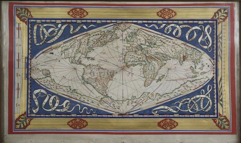 Carte cosmographique ou universelle, description du monde avec le vrai traict des vens