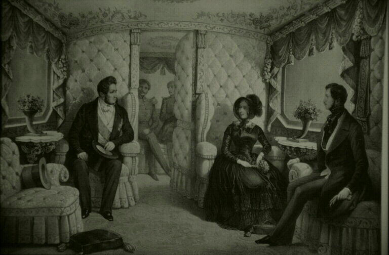 Intérieur du carrosse de la reine (titre inscrit)