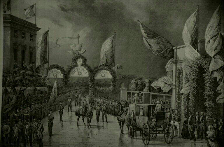 Honneurs militaires rendus au roi à Gosport (titre inscrit)