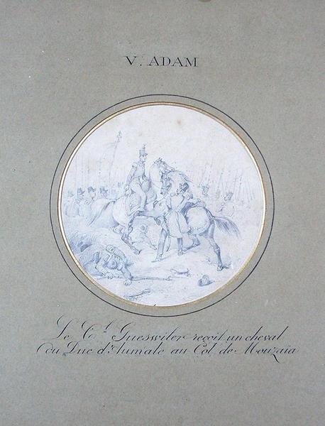 Le colonel Gueswiller reçoit un cheval du Duc d'Aumale au Col de Mouzaïa