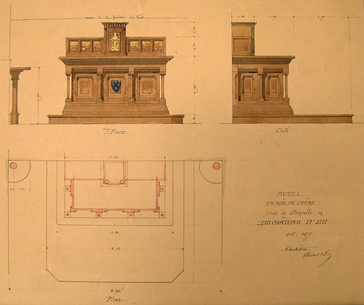 Autel en bois de chêne pour la chapelle du château d'Eu