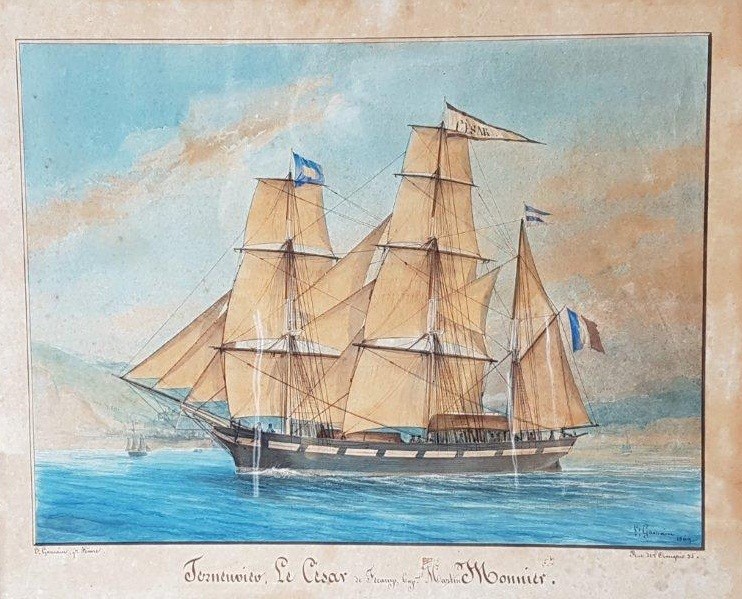 Le Trois-mâts César sous voiles au large de Fécamp - Capitaine Monnier