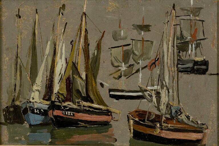 Barques de pêche et voiliers ; Marine (Etude). 4 barques de pêche et 2 voiliers (ancien titre)
